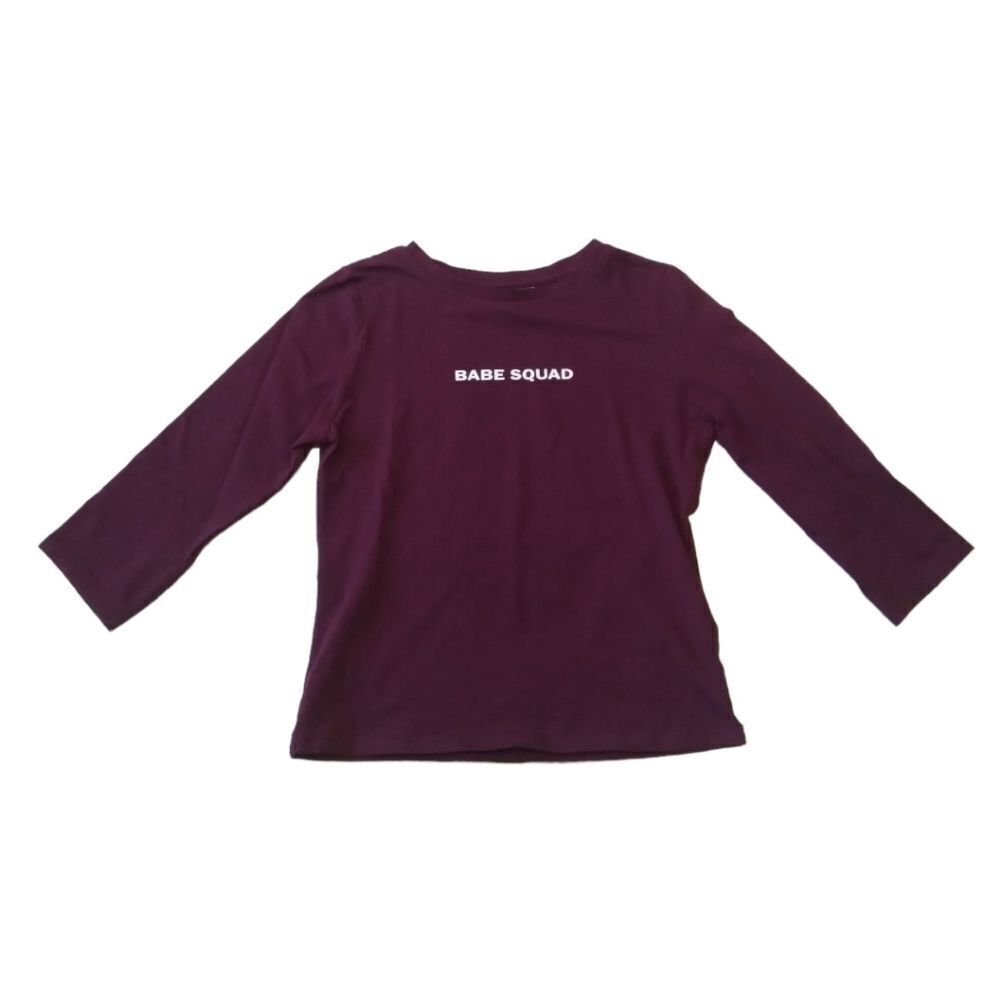 DividedāH&M Burgundy Red Babe Squad Graphic Print 3/4 Sleeve Cropped Tee Small